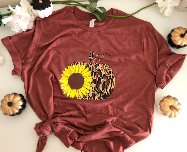 Leopard Sunflower Pumpkin Fall tee Shirt
