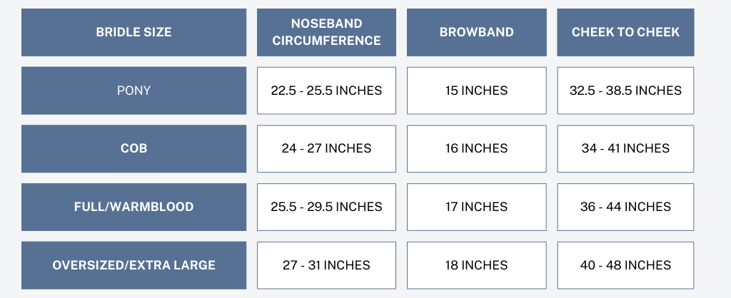 Solo Bridle Sizing Chart