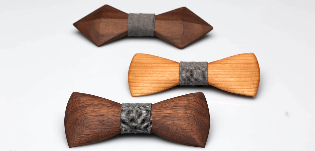 variety of wooden bow tie shapes