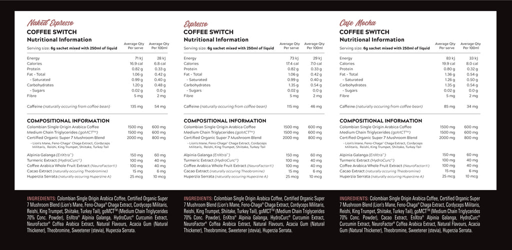 Coffee Switch - Nutritional Information - Switch Nutrition | MAK Fitness