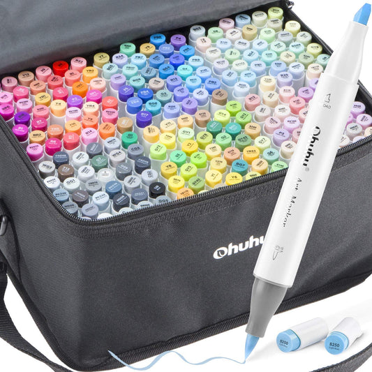 Ohuhu® 120-Color Alcohol-Based Brush-and-Chisel Dual-Tip Art Marker Set