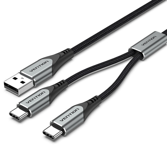 USB 2.0 A Male to Dual USB-C Male Y-Splitter Cable 0.5/1M Gray Aluminum  Alloy Type