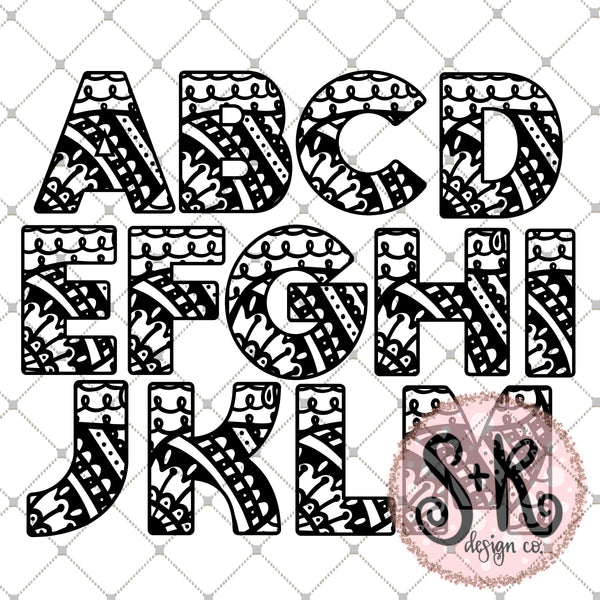 Download Hand Drawn Zentangle Alphabet Letters A Z Svg Dxf Png 2019 Scout And Rose Design Co PSD Mockup Templates