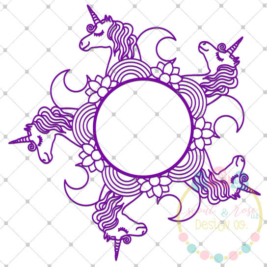 Download Unicorn Zentangle Monogram Frame Svg Dxf Png Scout And Rose Design Co PSD Mockup Templates