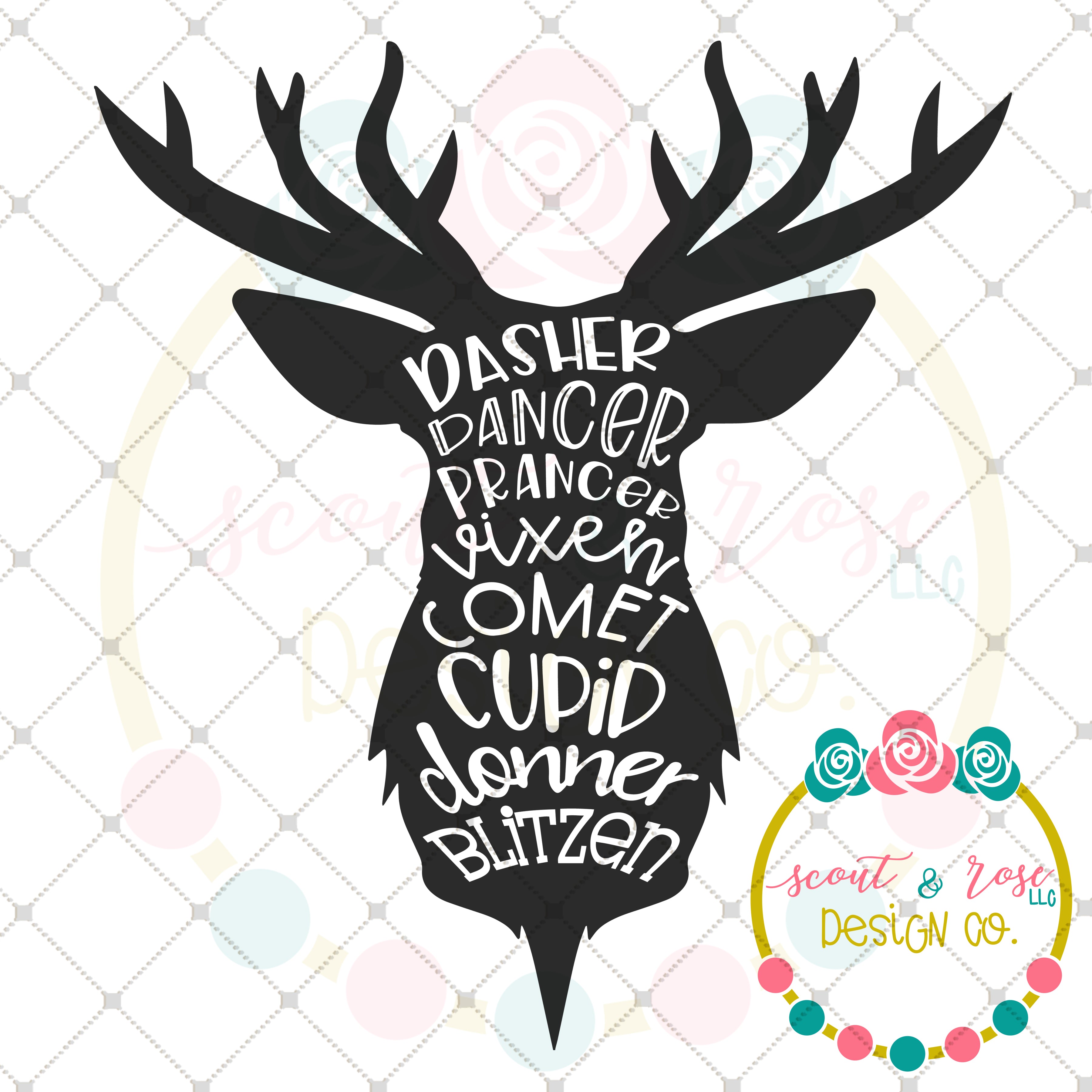 Download Reindeer Names Silhouette Svg Dxf Png Scout And Rose Design Co