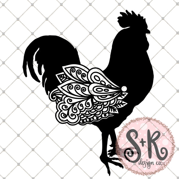 Download Hand Drawn Rooster Silhouette Zentangle Wing SVG DXF PNG (2019) - Scout and Rose Design Co