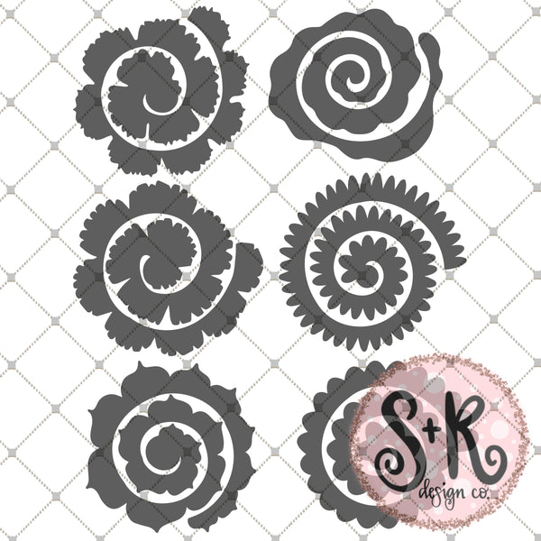 Set Of 6 Rolled Flower Set Svg Dxf Png Scout And Rose Design Co