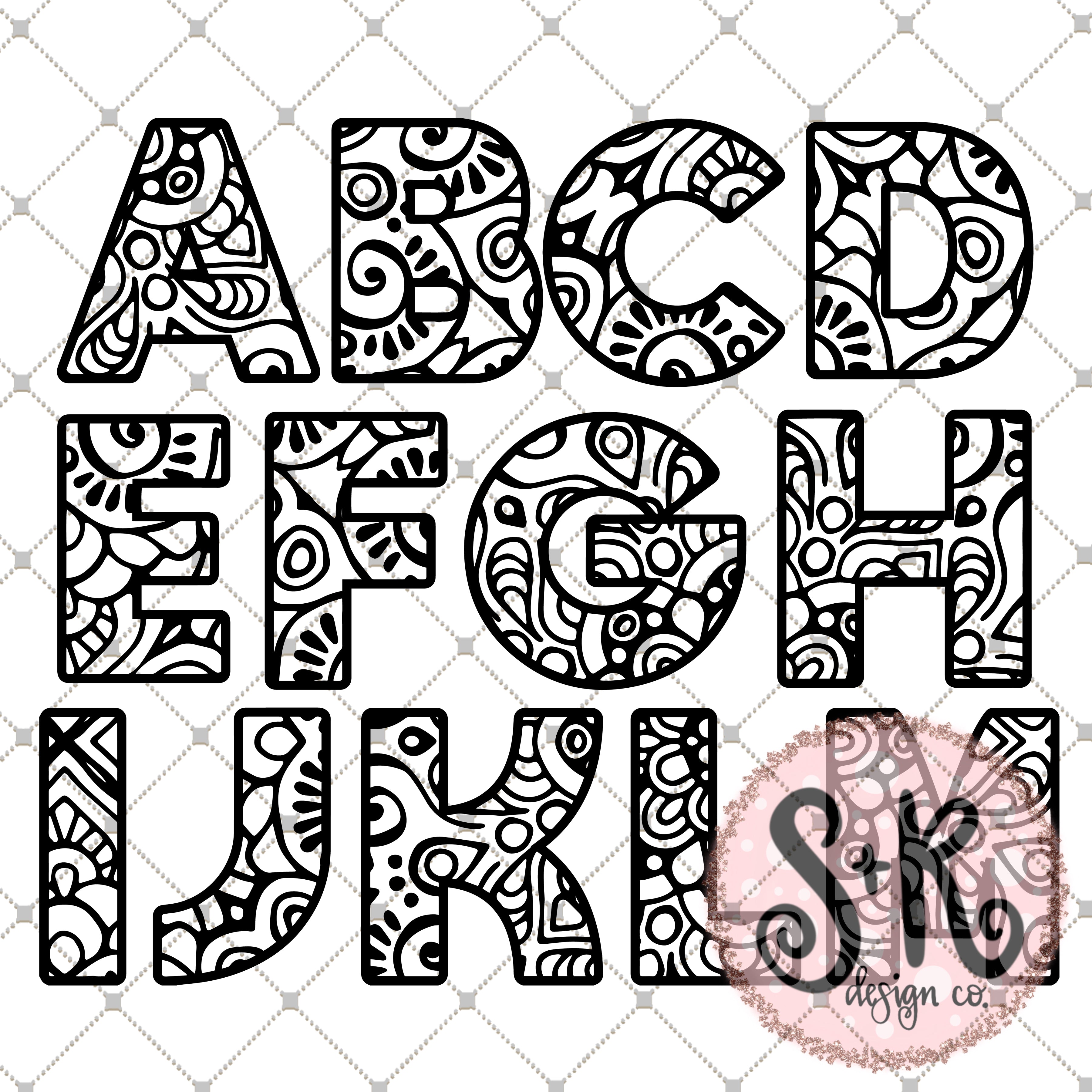 Download Unicorn Zentangle Monogram Frame Svg Dxf Png Scout And Rose Design Co