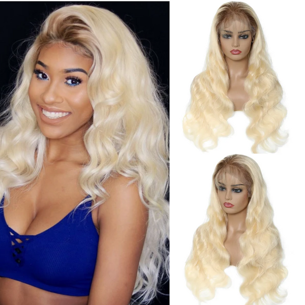 Klaiyi Hair 10A Brown Roots Blonde Lace Front Wigs 13×4 Frontal Human Hair T4613 Wigs 150% Density