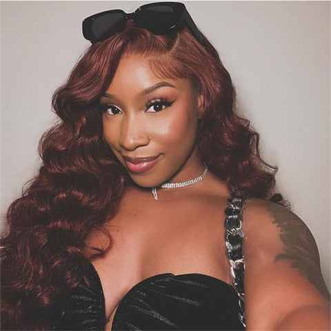 Klaiyi Reddish Brown Body Wave 13x4 Lace Frontal wig