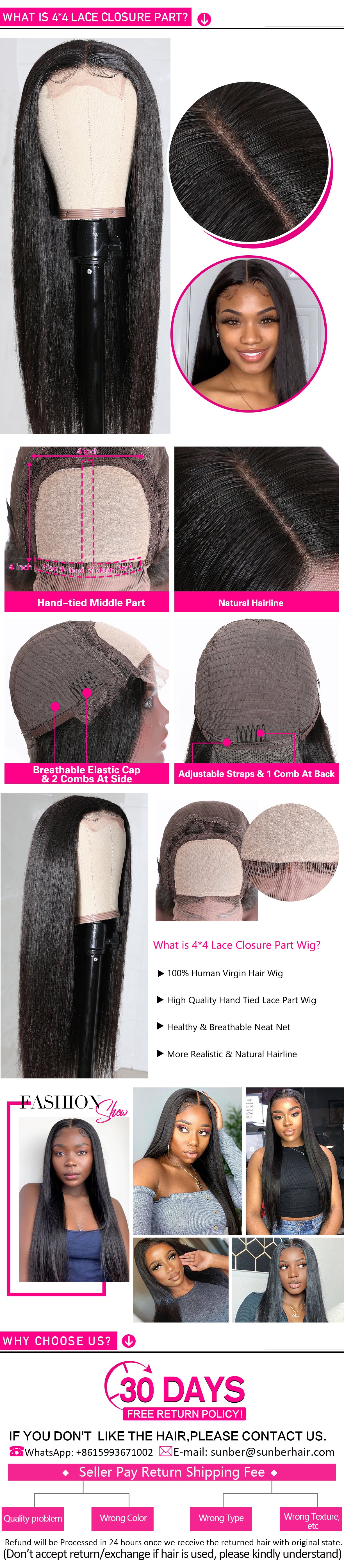 Sunber Straight Human Hair Lace Part Wig 150% Density Natural Hairline Hand Tied Lace Part Wig Pre Plucked Hairline