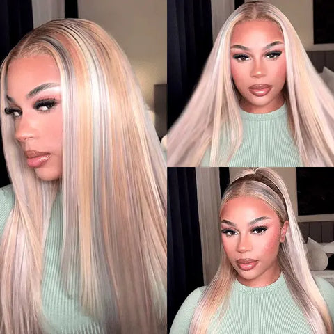 Glossy Blonde With Silver Highlight Wig