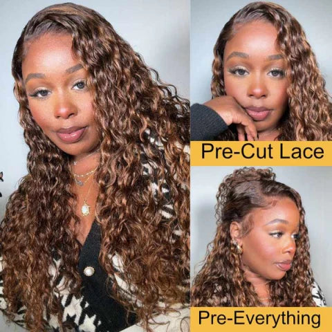 Piano Brown Highlight Big Curly Pre Cut Wigs