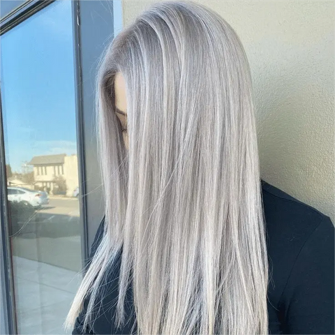 Sleek Silver Straight Hair