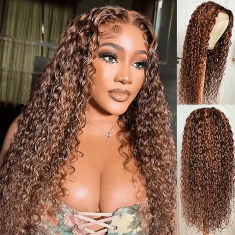 Sunber Piano Brown Highlight Water Wave Lace Frontal Wigs