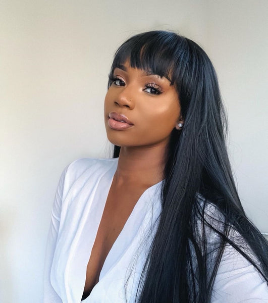 straight hair lace front wig with bangs