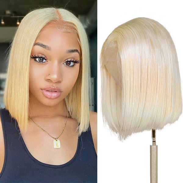 Sunber 613 Blonde Color Short Straight Lace Closure Bob Wig 13 By 4 La