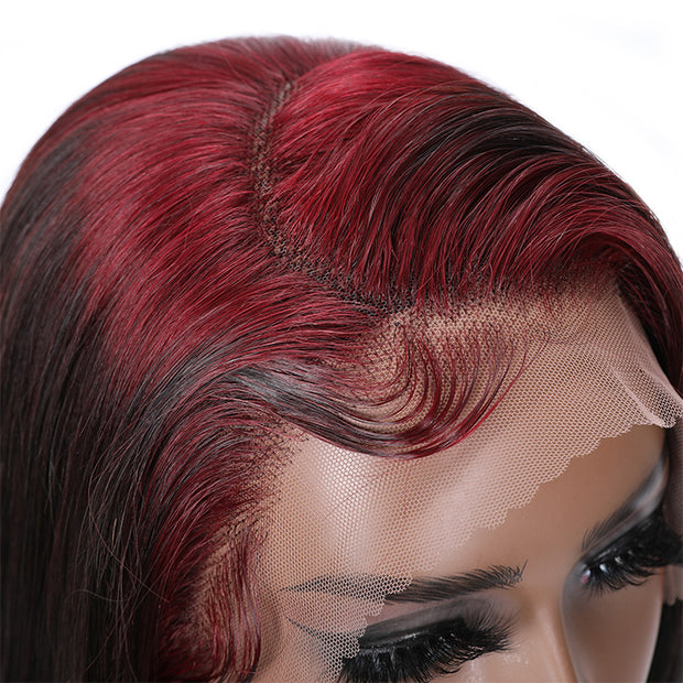 Sunber Skunk Stripe Hair Sparkle Burgundy 99j Roots Straight 13x4 Lace 