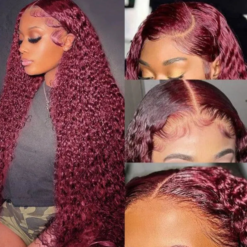 Sunber Jerry Curly 99j Red Burgundy Lace Closure Wig 180 Density Lace 