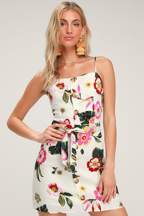 tropical floral print mini dress ...