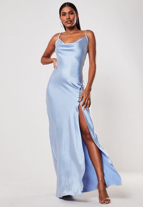 satin blue maxi dress