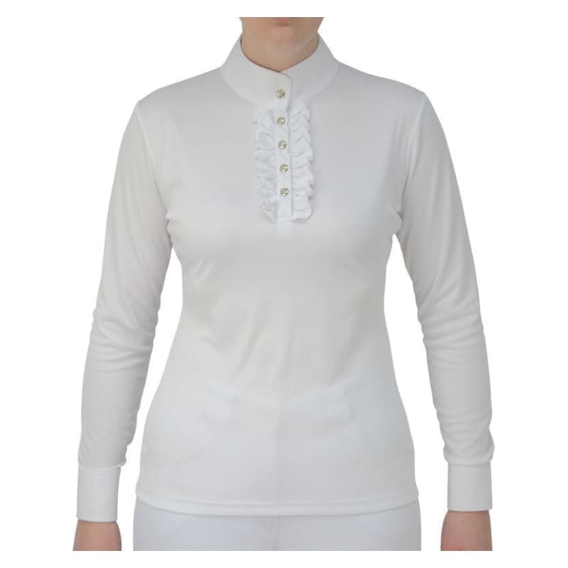 White Long Sleeve Shirt with Ruffles XXL / White