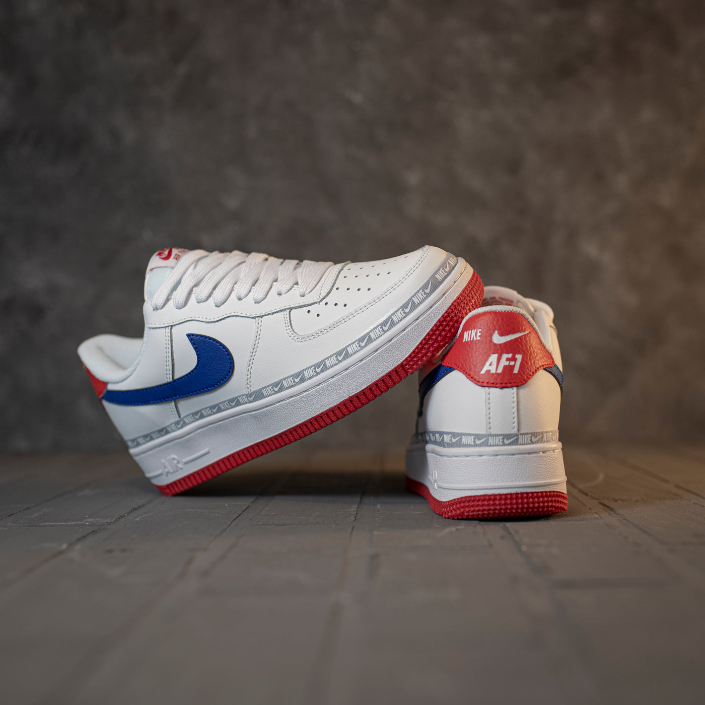 air force 1 low overbranding white red blue