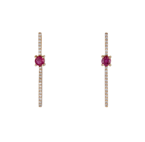 diamond round ruby drop earrings