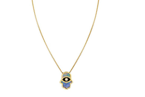 evil eye hamsa hand opal necklace