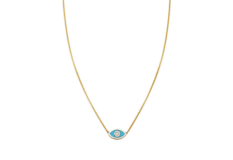 turquoise and diamond evil eye gold necklace 