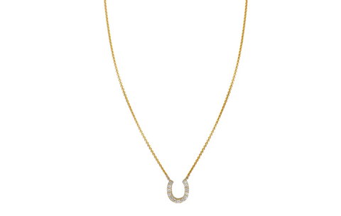 white diamond lucky horseshoe gold necklace