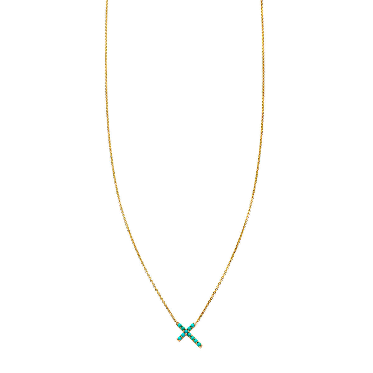 Image of Turquoise & Gold Tilted Cross Necklace