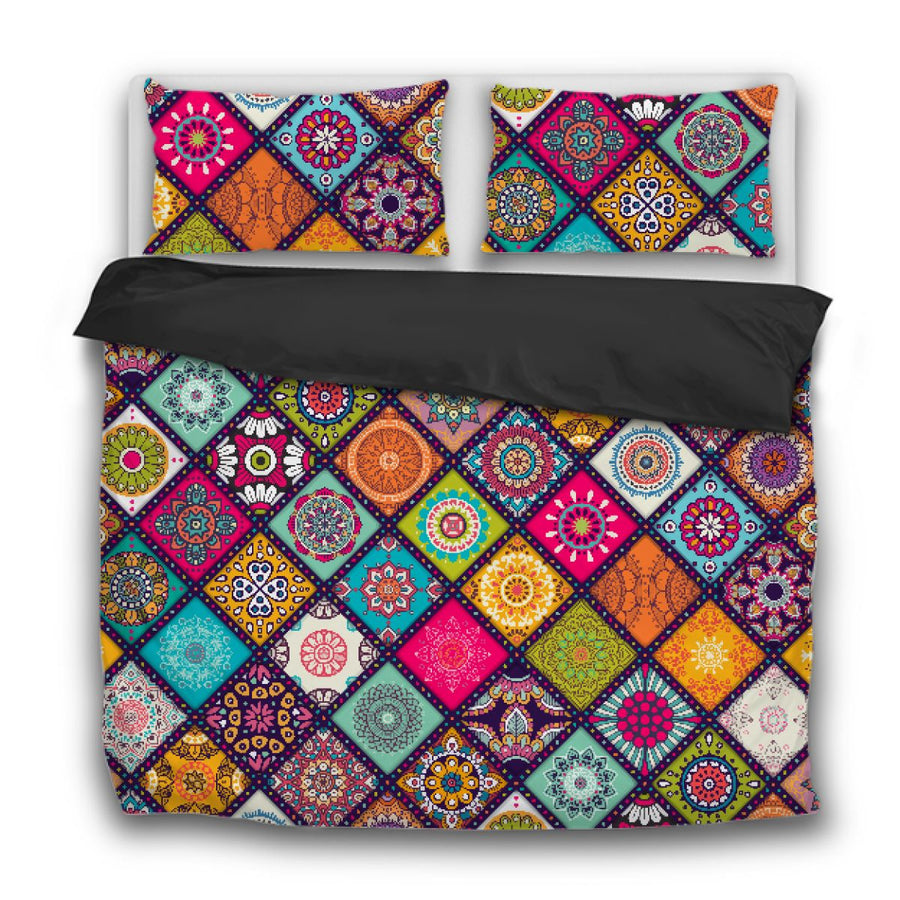 Square Mandala Boho Chic Bedroom Duvet Cover 3pcs Bedding Pillow