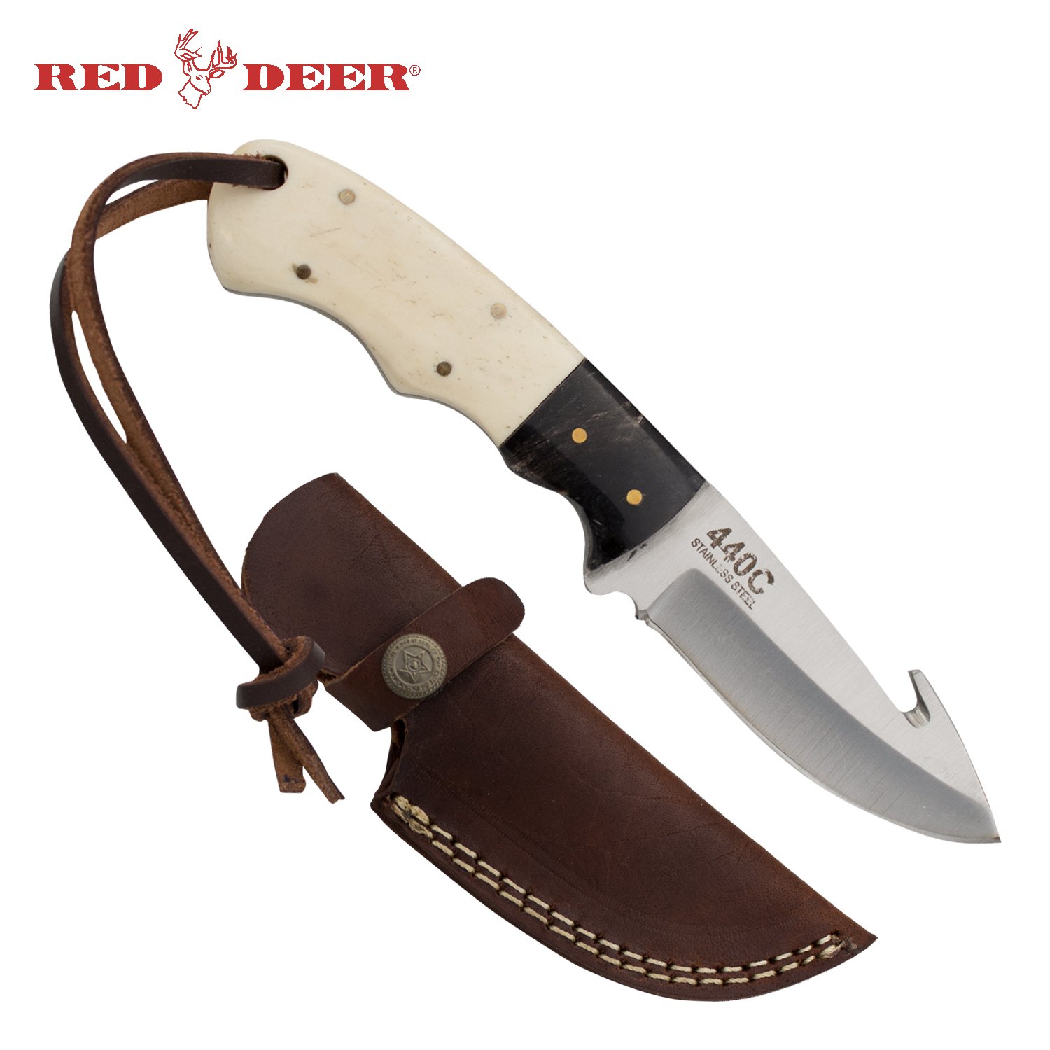 Red Deer Full Tang Gut Hook 7 Inch Bone And Horn Hunting Knife