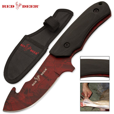 Red Deer Full Tang 440 Stainless Steel Red Pakka Wood Gut Hook