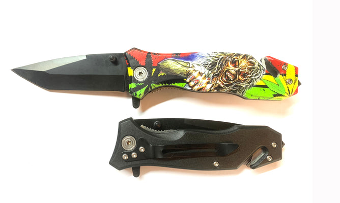 USA SELLER USA STOCK 8 Thumb Open Spring Assisted SKULL HEAD Aluminum Pink/Black  Handle Pocket Knife