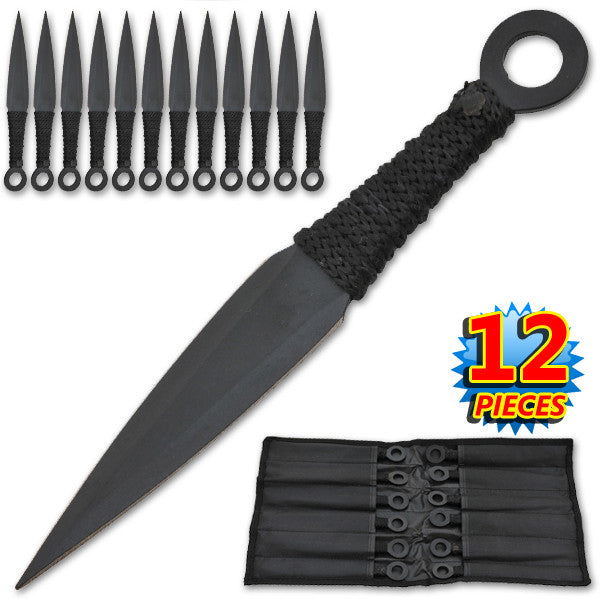 12PC 6 BLACK NINJA FULL TANG Knife Set w/ Nylon Zipper Case