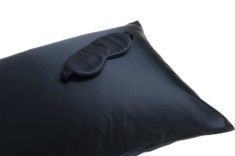 Black silk pillowcase and black eyemask