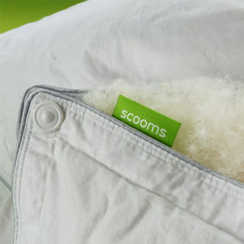 Hungarian goose down duvet showing the fluffy down 700 fill power filling and scooms logo