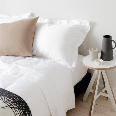 White Bedding with Side Table | scooms