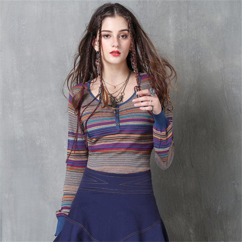 Vintage O-Neck Skinny Tops Sweaters For Women