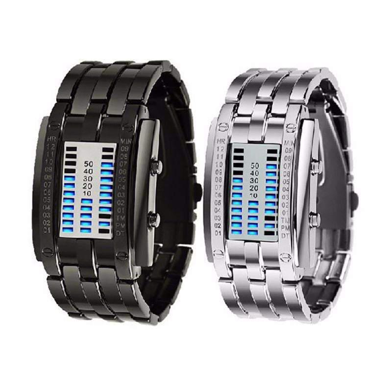 led bracelet watch silver black