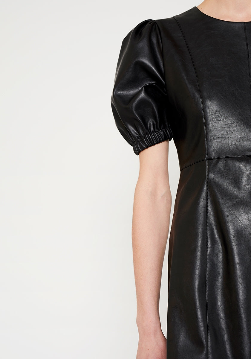 PUFF SLEEVE FAUX LEATHER DRESS