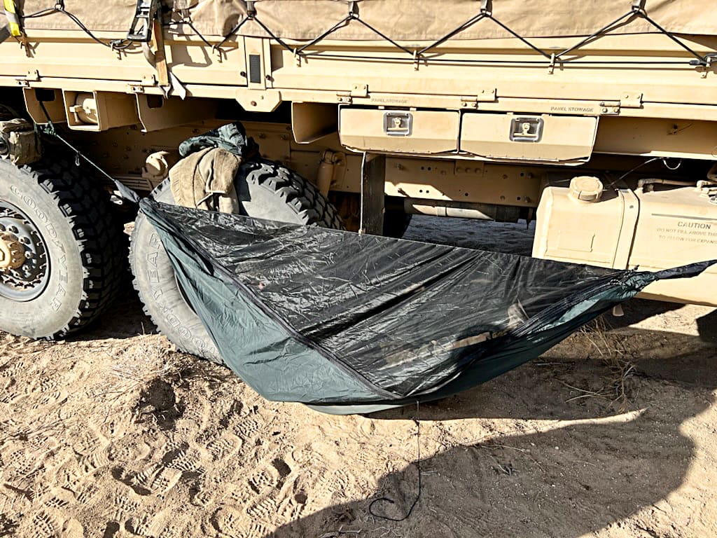 hammock hanging from military truck