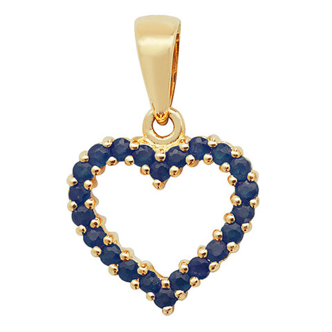 sapphire set open heart pendant in gold