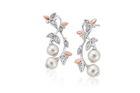 pearl, silver and white topaz lily of the valley earrings