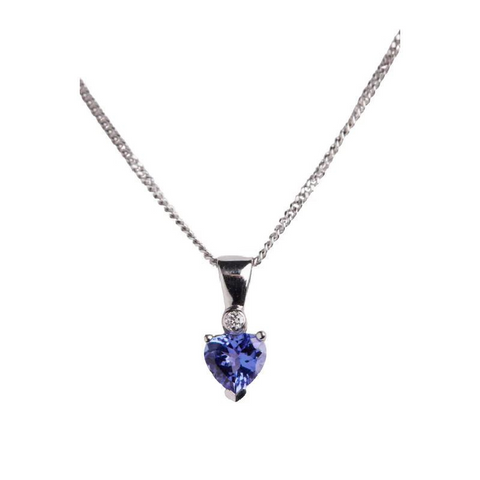 18ct White Gold Tanzanite Heart Pendant with Diamond