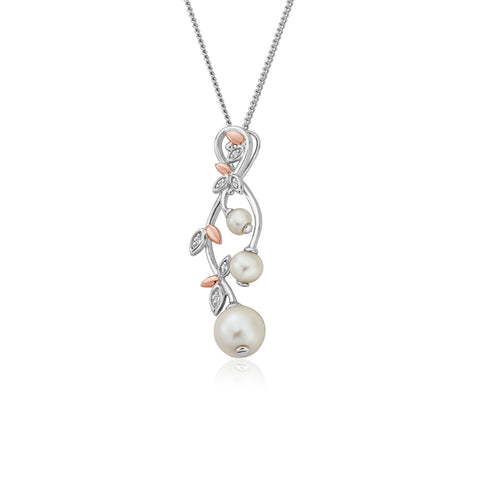 pearl, silver and white topaz lily of the valley pendant