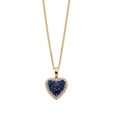 gold sapphire and diamond heart pendant on chain