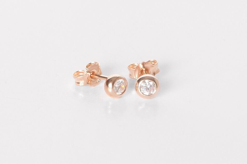 Rose Gold on Silver CZ Stud Earring 